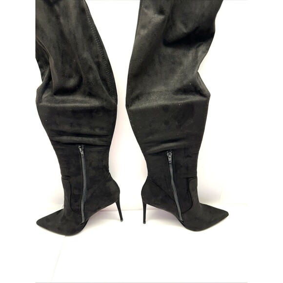Steve Madden Black Thigh High Pointed Toe Stiletto Heel Stretch Fabric Sz 9M NEW - Picture 4 of 12